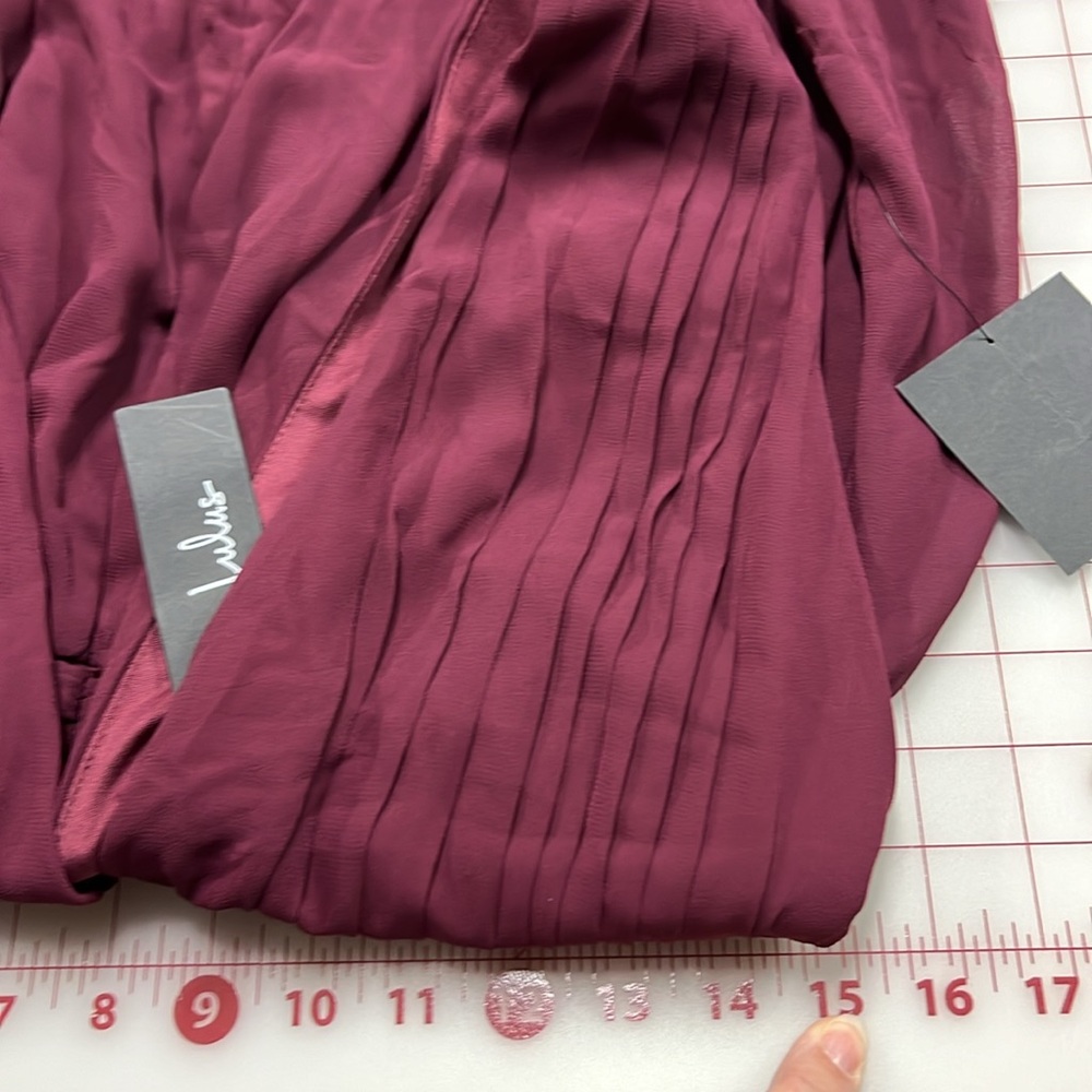 LULUS NWT Heavenly Hues Burgundy Evening/Bridesmaid V-Neck Goddess Maxi Dress M - Picture 15 of 16
